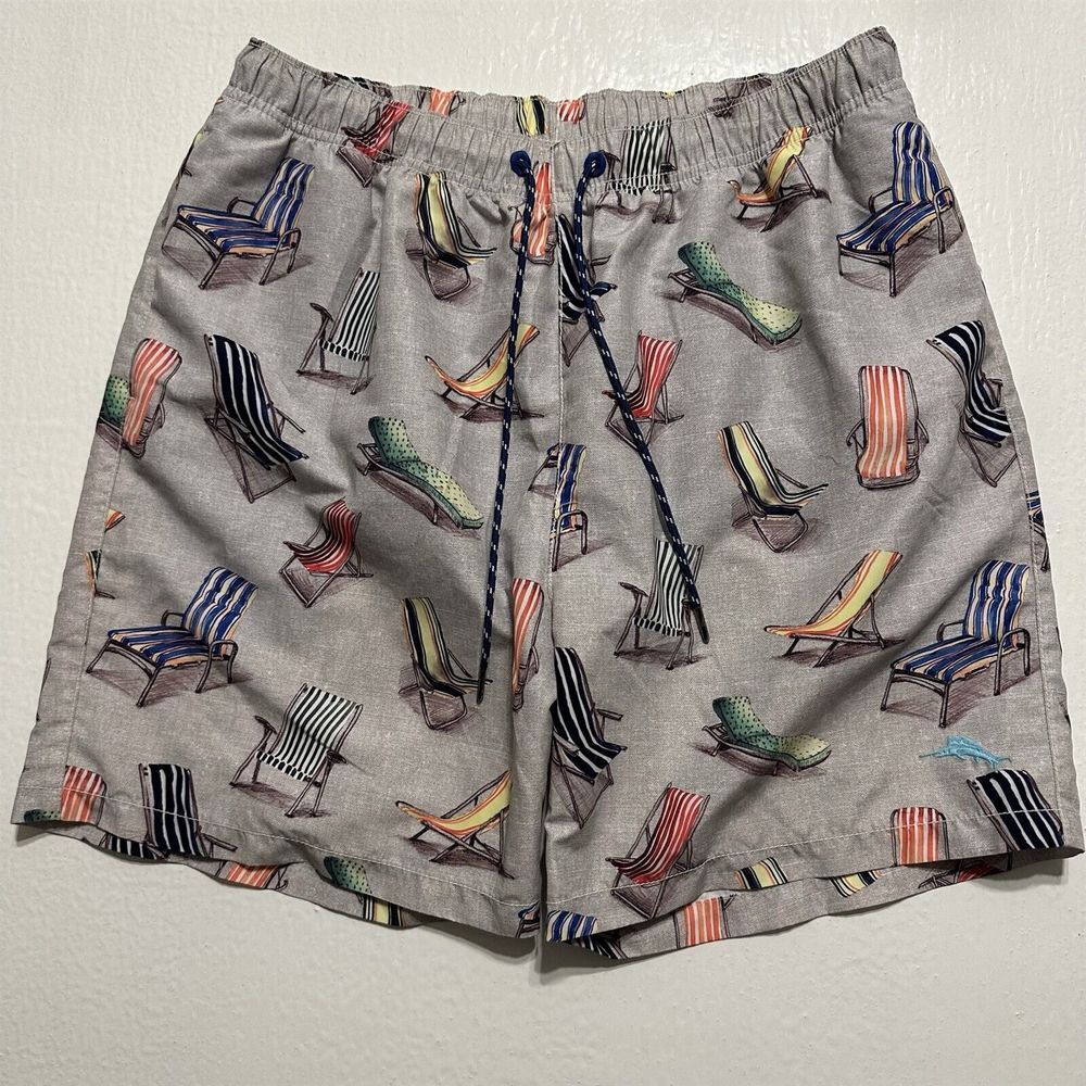 Tommy Bahama L x 6" Naples On‎ The Beach All Over Beach Chair Print Swim Trunks